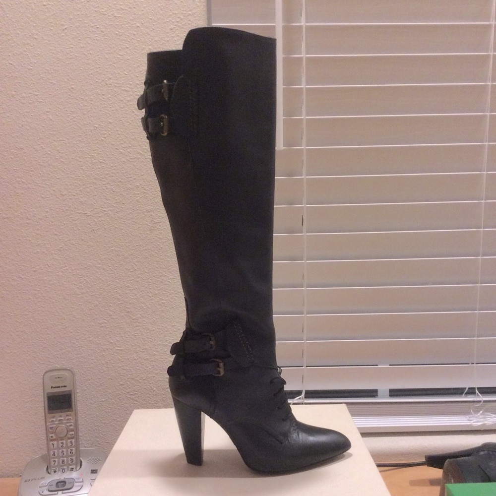 Hugo Boss Medil black leather knee high boots Sz 6